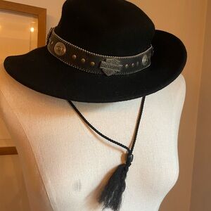 Vintage Harley Davidson Wool Western Hat w/leather Concho Band MADE IN USA